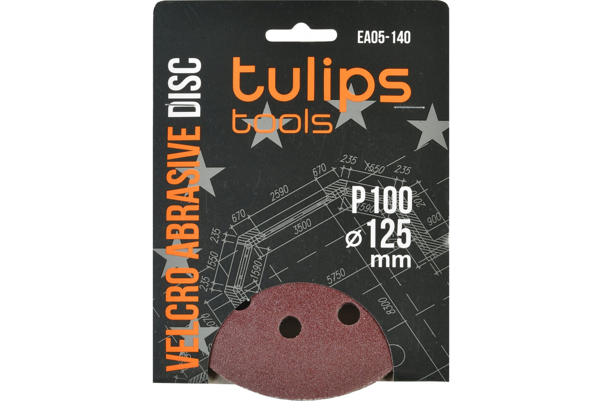 Tulips tools Диск шлифовальный с липучкой , 125 мм, Р100, 5 шт EA05-140