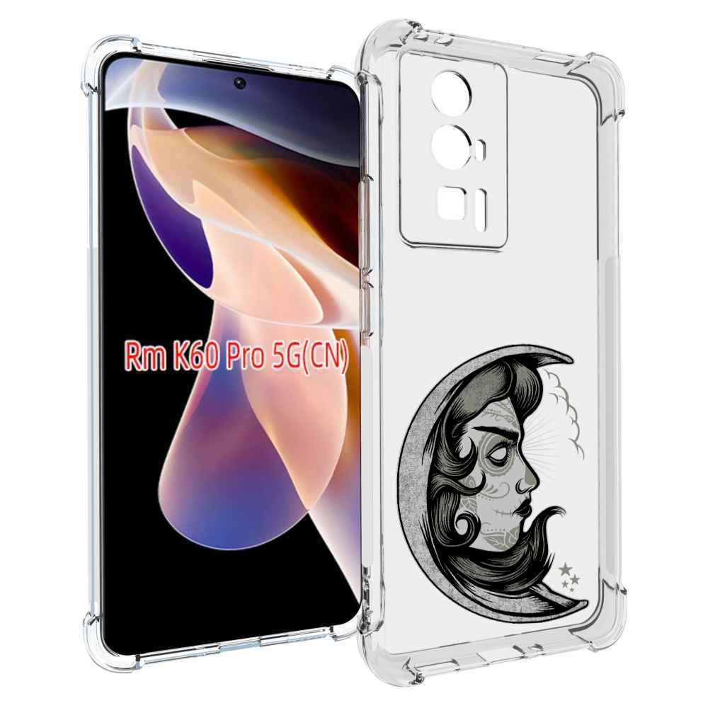 Чехол MyPads черно белая луна с лицом для Xiaomi Redmi K60 Pro