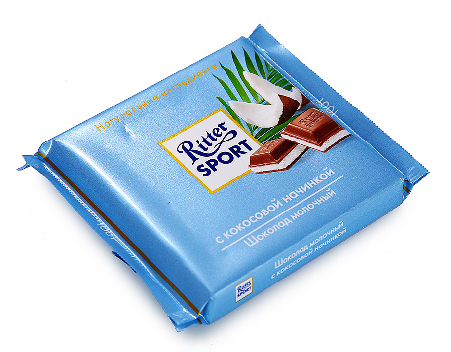 фото Шоколад риттер спорт молочный с кокосом 100 г германия ritter sport