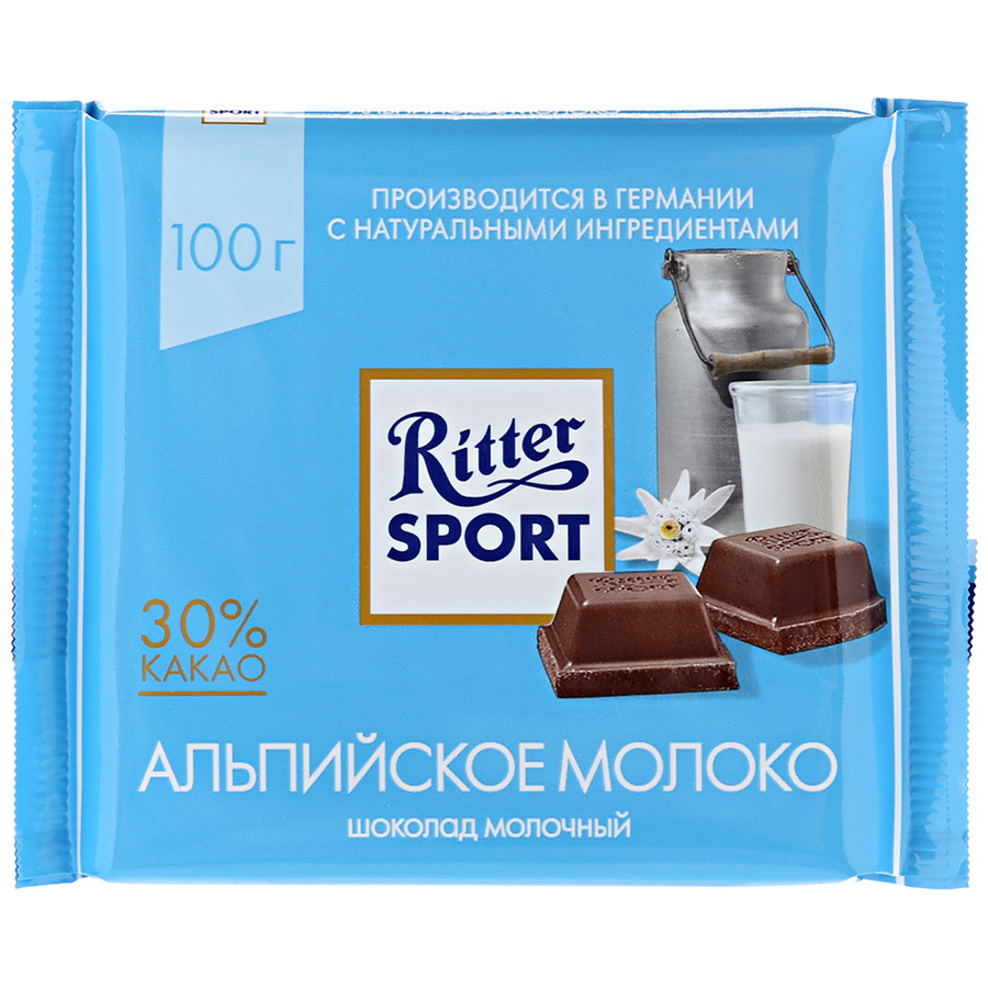 

Шоколад Риттер Спорт молочный с альпийским молоком 100г