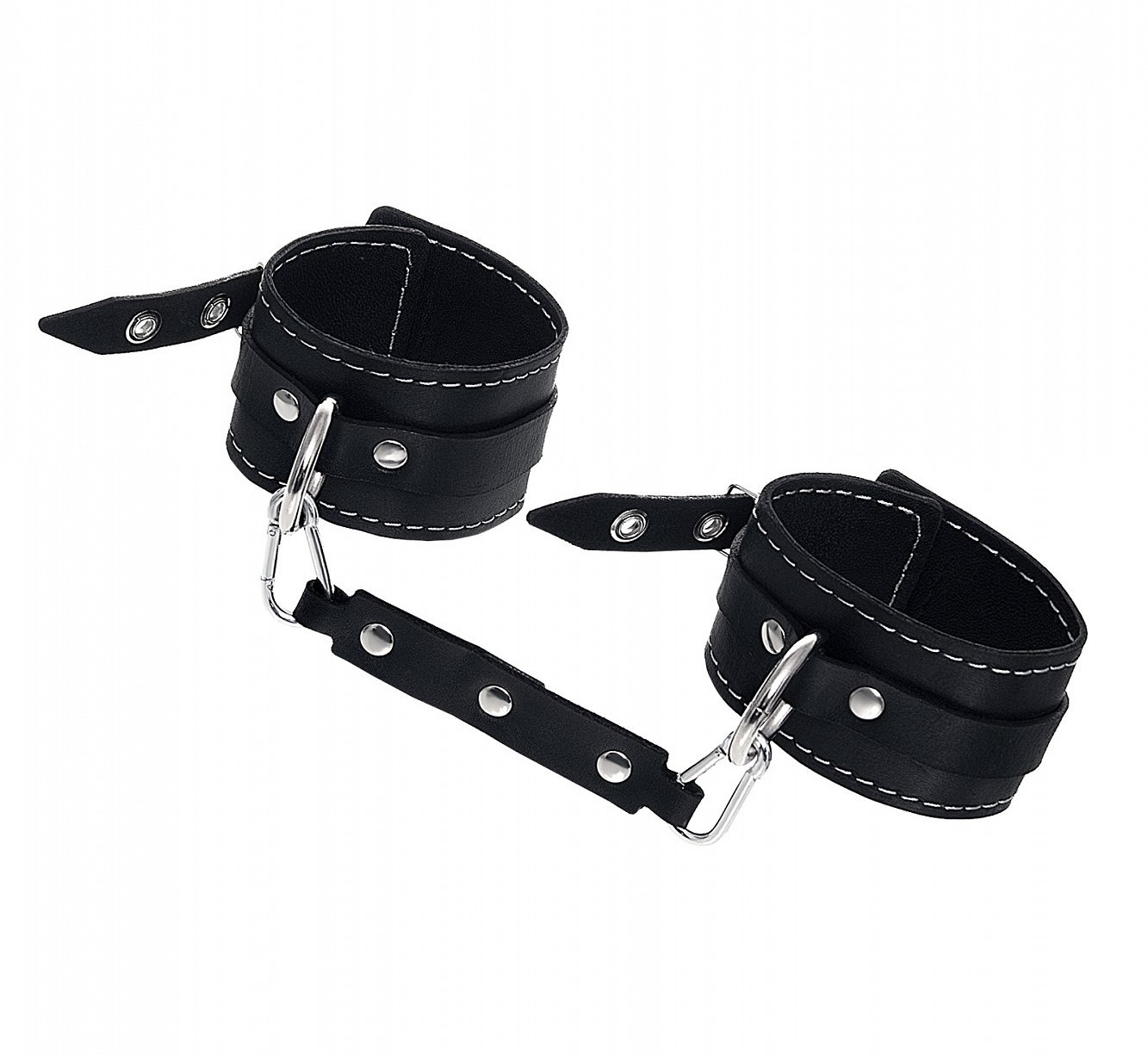 Оковы двухслойные с белой строчкой Pecado BDSM, натуральная кожа, черные