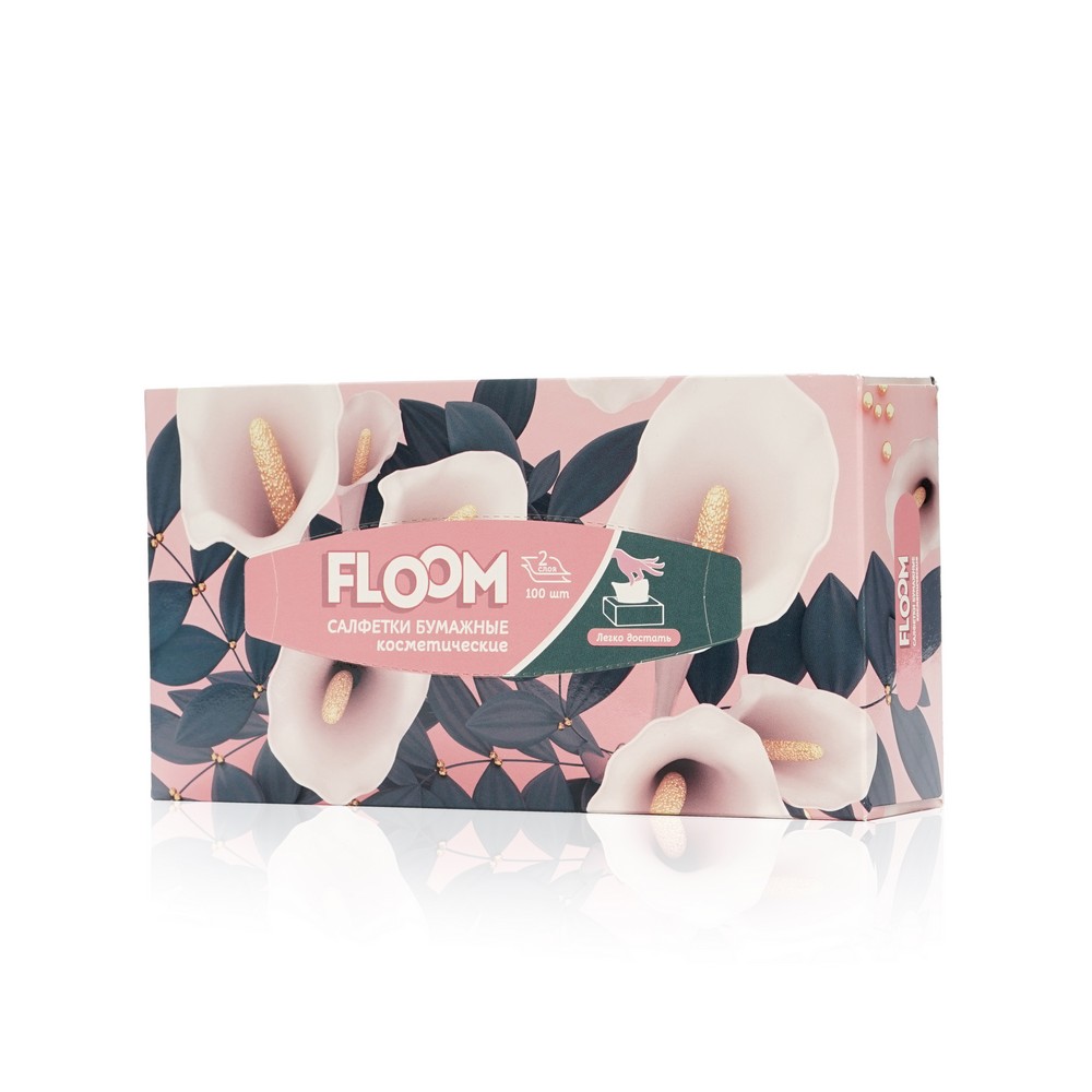 фото Бумажные косметические салфетки floom розовые цветы 2х-слойные в коробке 100шт