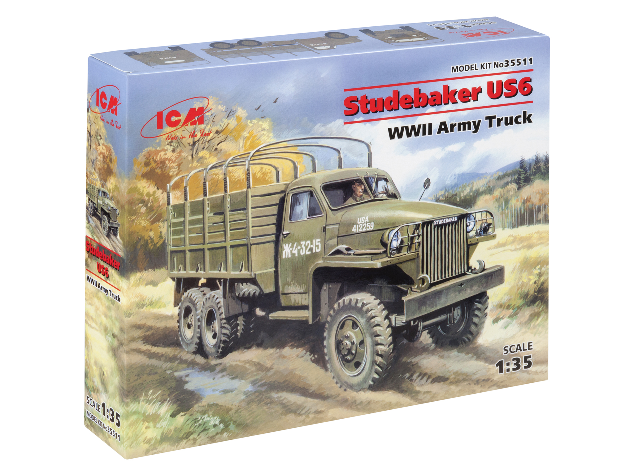 

Сборная модель ICM 1/35 Армейский грузовой автомобиль 2МВ Studebaker US6 35511