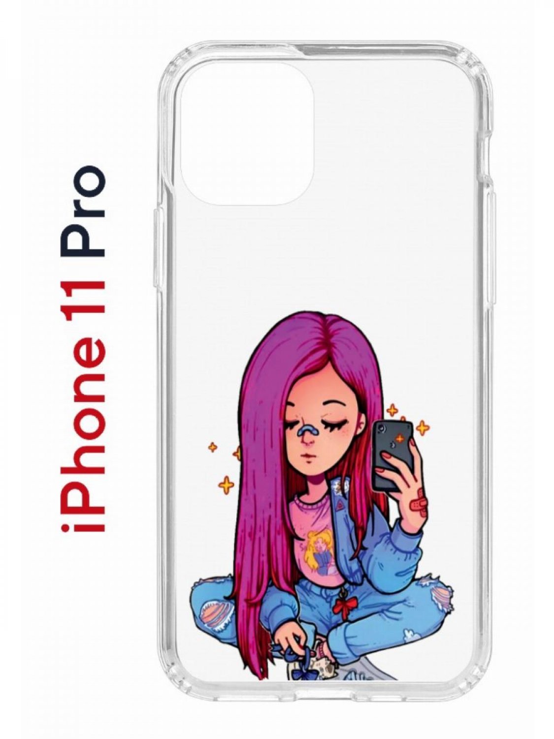 фото Чехол на iphone 11 pro с принтом kruche print pink hair, бампер с защитой камеры кruче