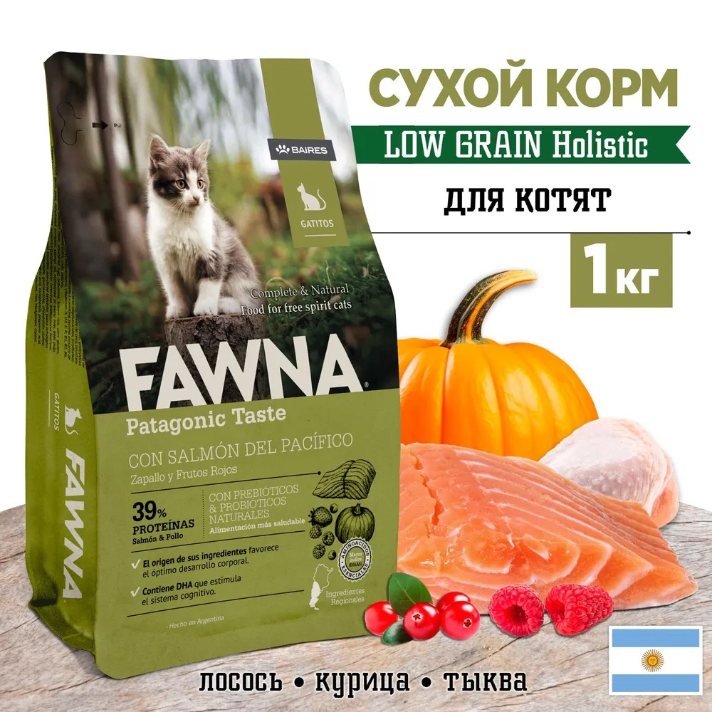 Сухой корм для котят FAWNA Patagonic Taste, с лососем, курицей и тыквой, 1 кг