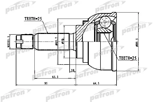 

ШРУС наружный 25x50x25 HYUNDAI ELANTRA/LANTRA 90-95 PATRON PCV1012