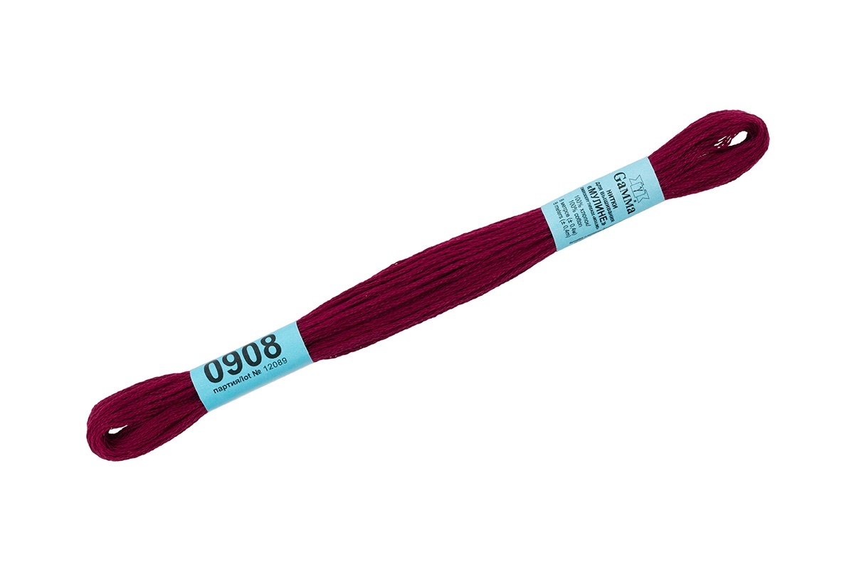 

Gamma мулине, 100% хлопок, 24х8 м, №0908 бордовые, Красный