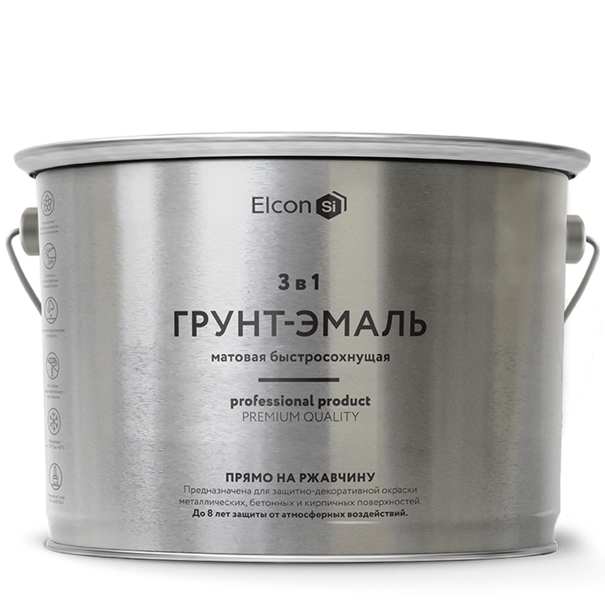 Грунт-эмаль Elcon по ржавчине, матовая, 3 в 1, серая, 10 кг