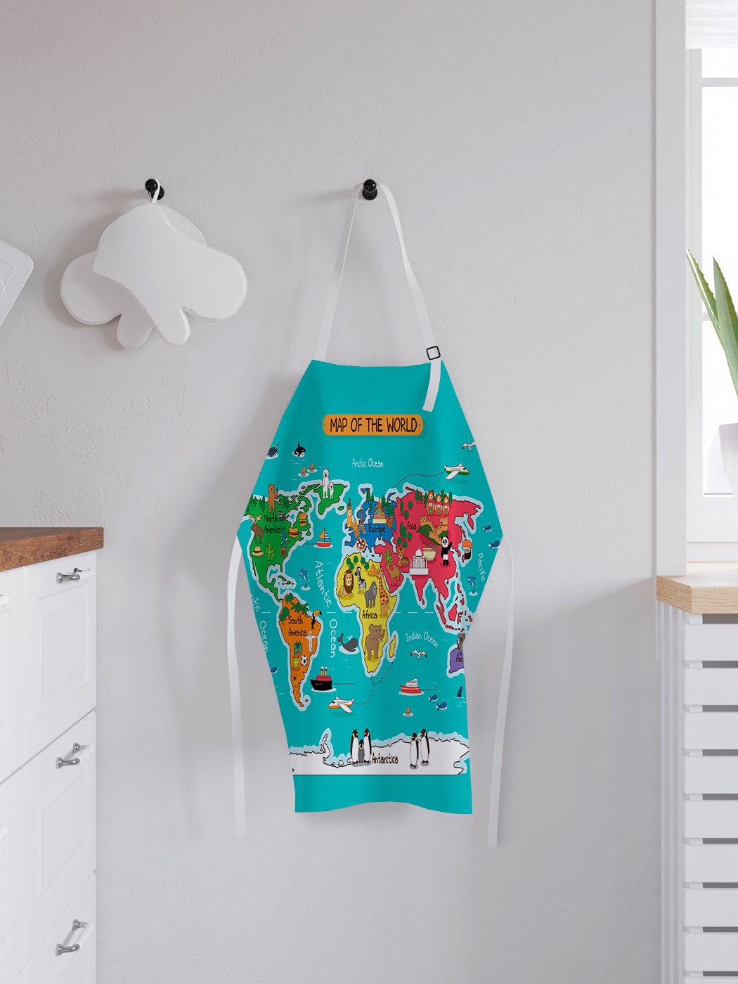 фото Фартук кухонный регулируемый "детская карта мира", универсальный размер joyarty