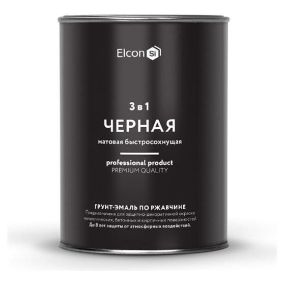 Грунт-эмаль Elcon по ржавчине, матовая, 3 в 1, чёрная, 800 г