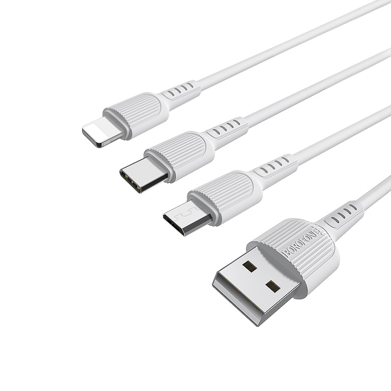 

Кабель BOROFONE BX16 Easy USB - micro USB; Lightning; USB Type-C 1 м, белый, BX16 Easy
