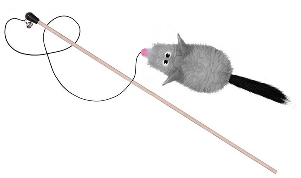 Игрушка для кошек Дразнилка-мышь Ариэти с хвостом из натуральной норки серая