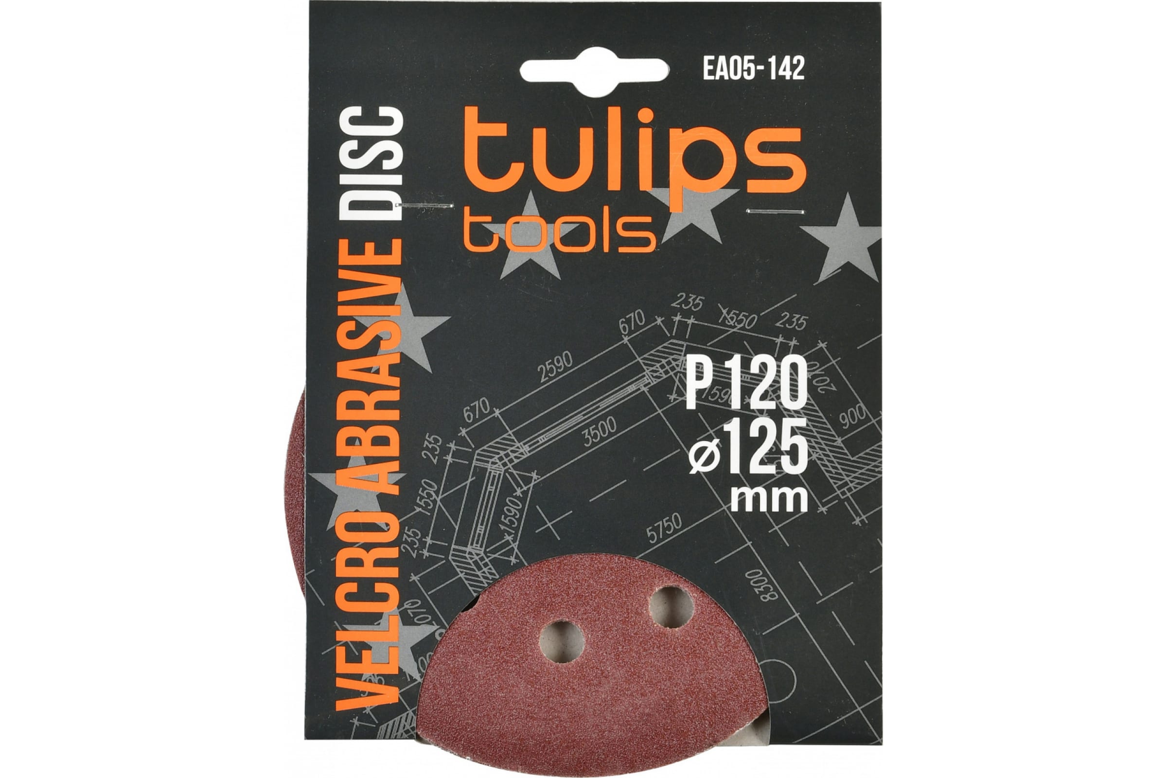 Tulips tools Диск шлифовальный с липучкой , 125 мм, Р120, 5 шт EA05-142