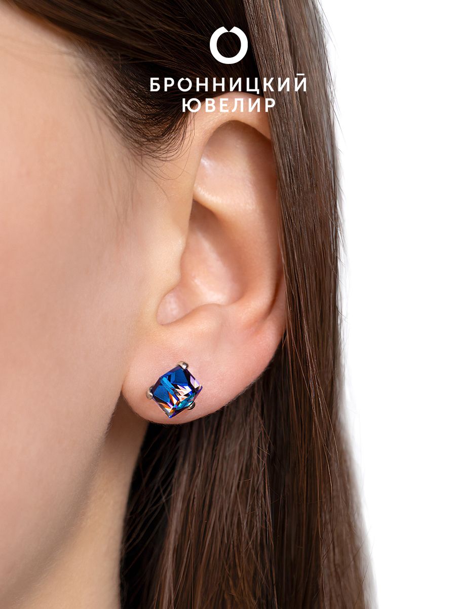 

Серьги из серебра Бронницкий ювелир 0049с-001BBL, Swarovski, 0049с-001BBL