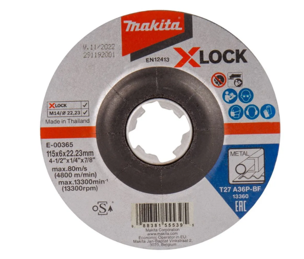 Диск шлифовальный Makita E-00365 абразивный X-LOCK для стали с вогнутым центром диск абразивный шлифовальный лепестковый вогнутый 115x22 23 мм p60 berger bg1563