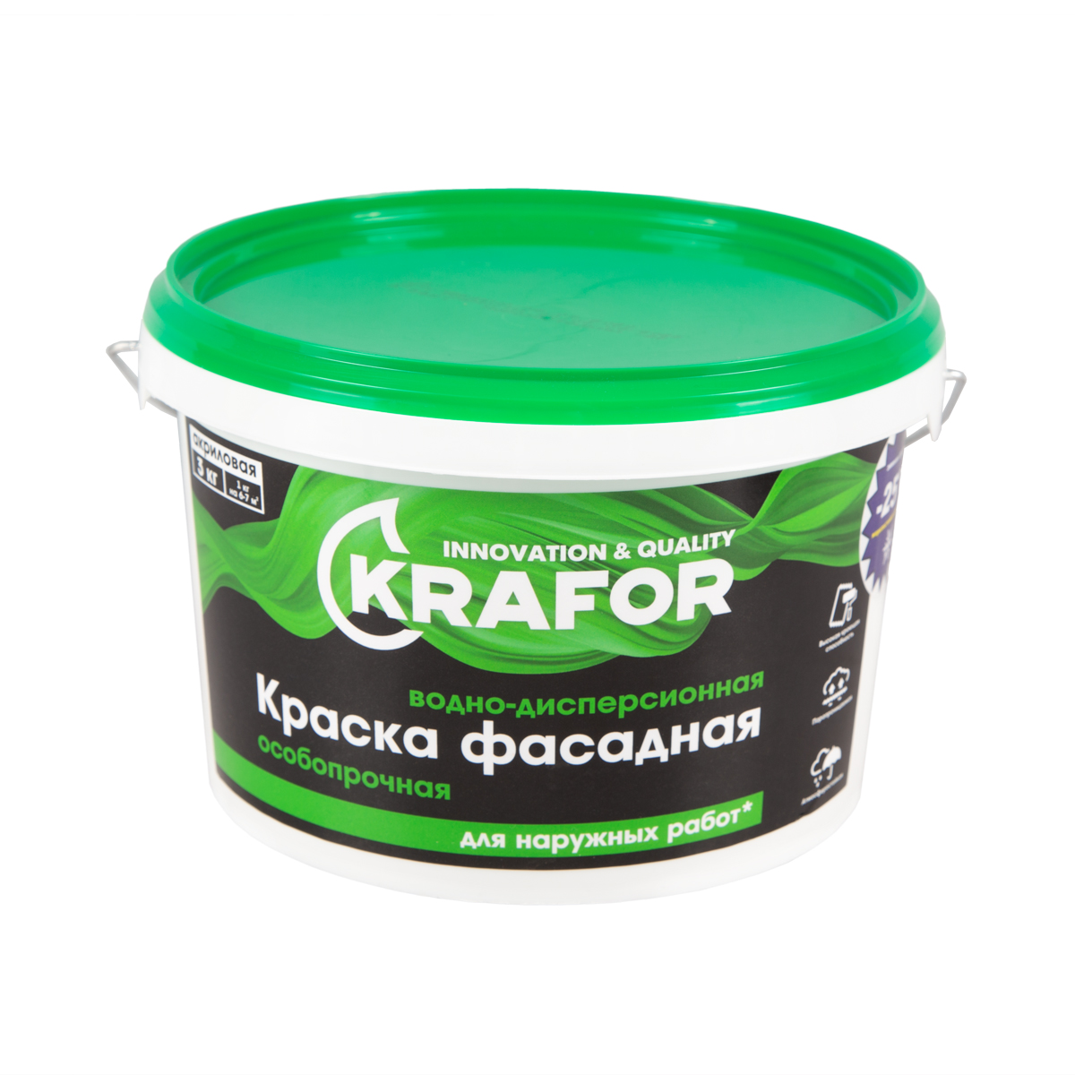 фото Краска в/д фасадная особопрочная 3 кг "krafor" (зелен.)