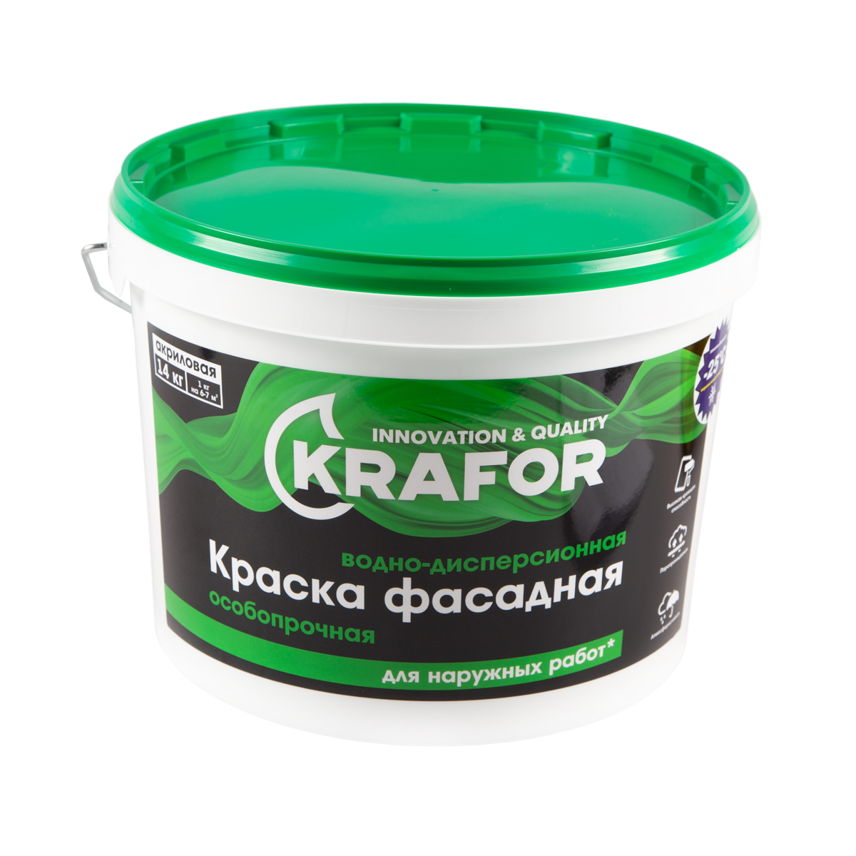 фото Краска в/д фасадная особопрочная 14 кг "krafor" (зелен.)