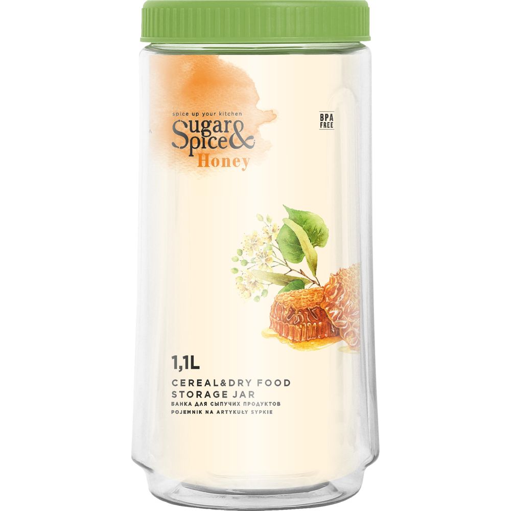 

Банка для сыпучих продуктов Sugar&Spice Honey Фисташка 1,1 л, Прозрачный