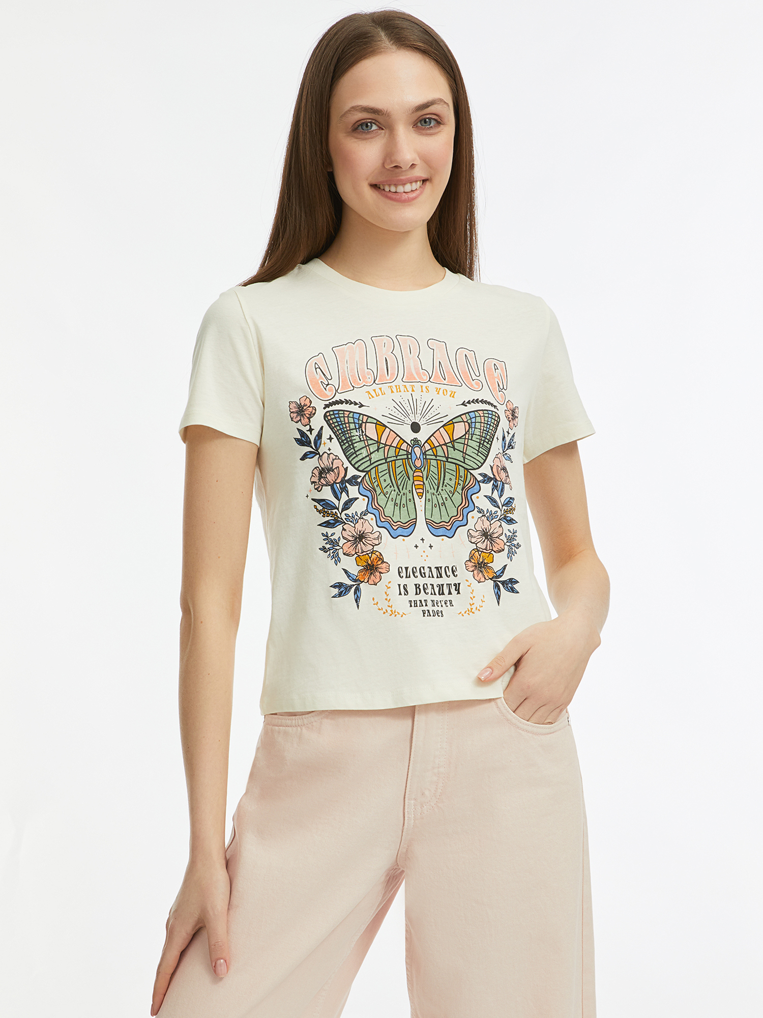 

Футболка женская oodji 14701122-4 бежевая S, Бежевый, 14701122-4