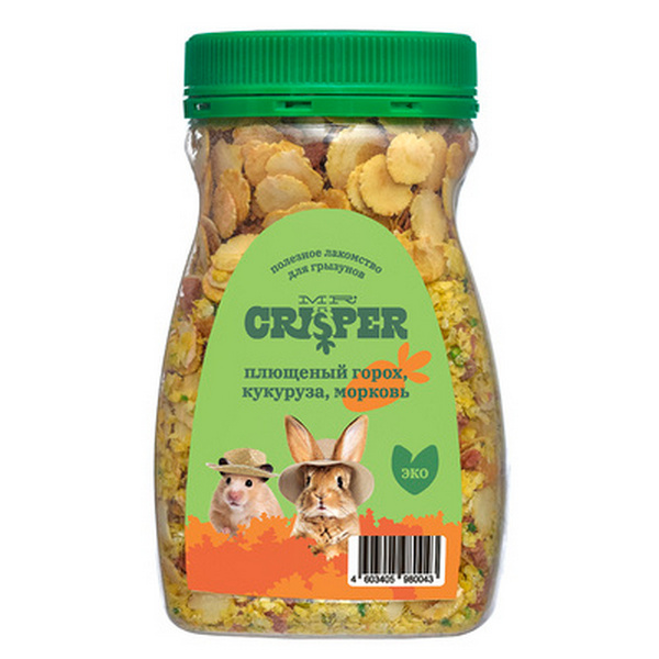 

Лакомство для грызунов Mr.Crisper Плющенный горох, кукуруза, морковь, 230 г