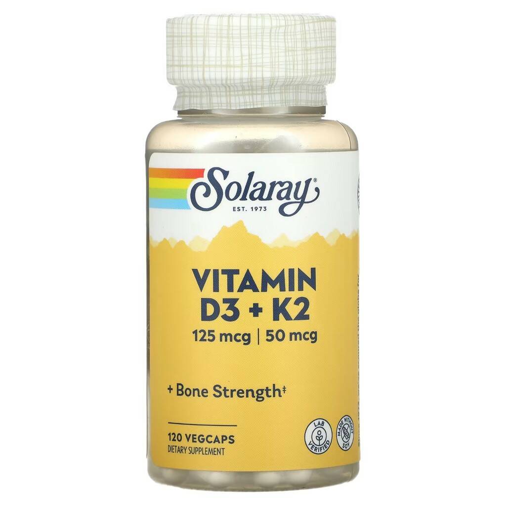 Solaray, Витамины D-3 + K-2 без сои, 120 капсул с оболочкой