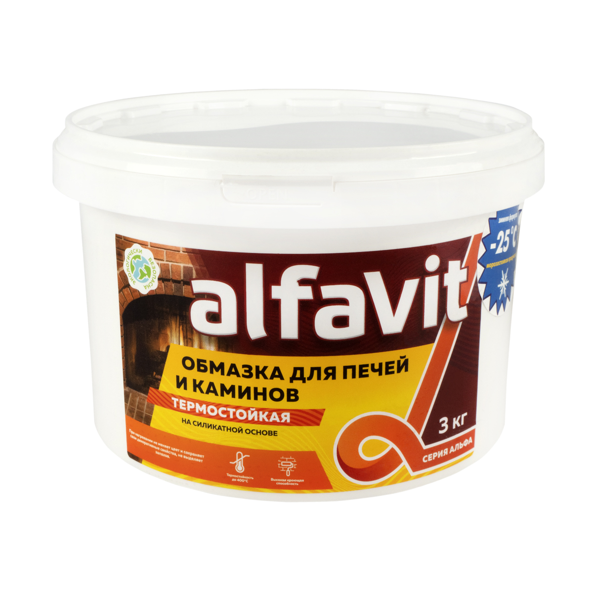 Обмазка для печей и каминов Alfavit серия Альфа, белая, 3 кг герметик для печей penosil