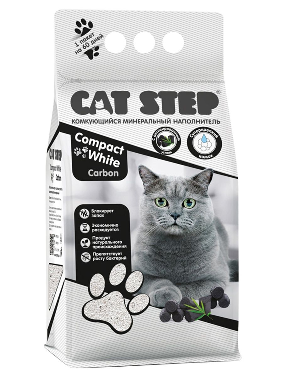 

Комкующийся наполнитель Cat Step Compact White Carbon минеральный, 10 л