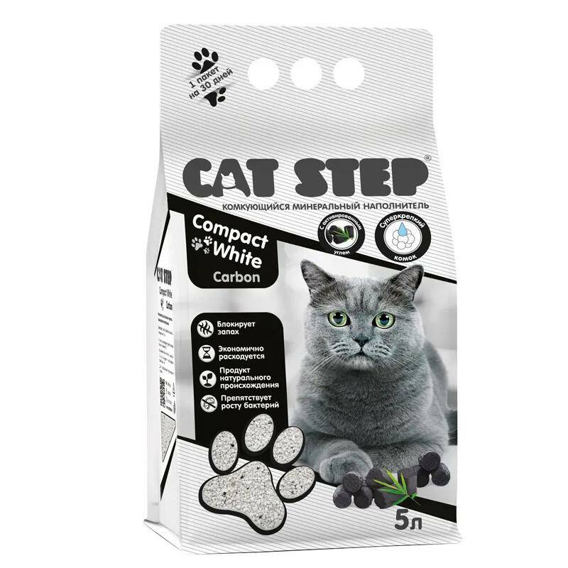 

Комкующийся наполнитель Cat Step Compact White Carbon минеральный, 5 л