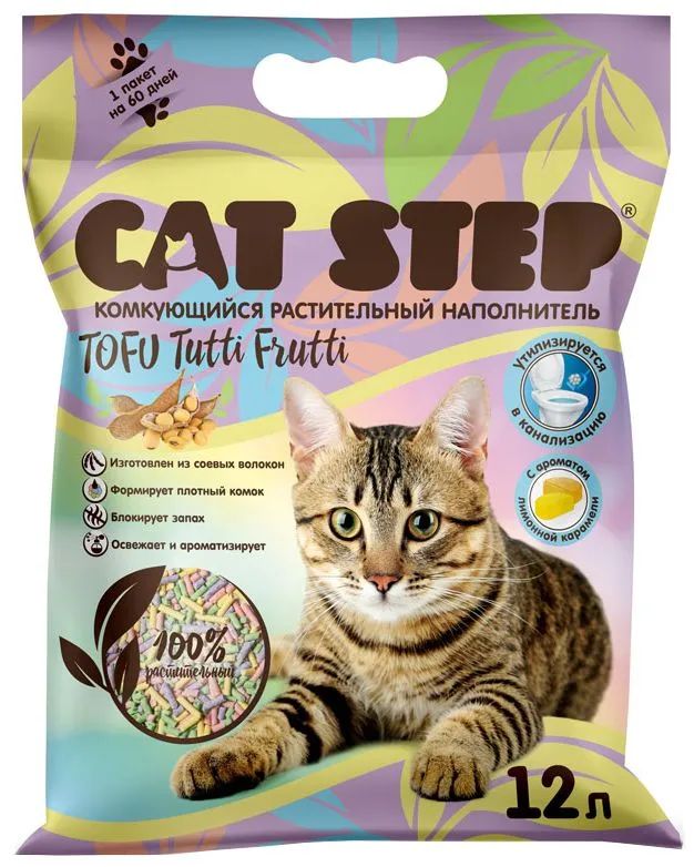 

Комкующийся наполнитель Cat Step Tofu Tutti Frutti растительный, 12 л