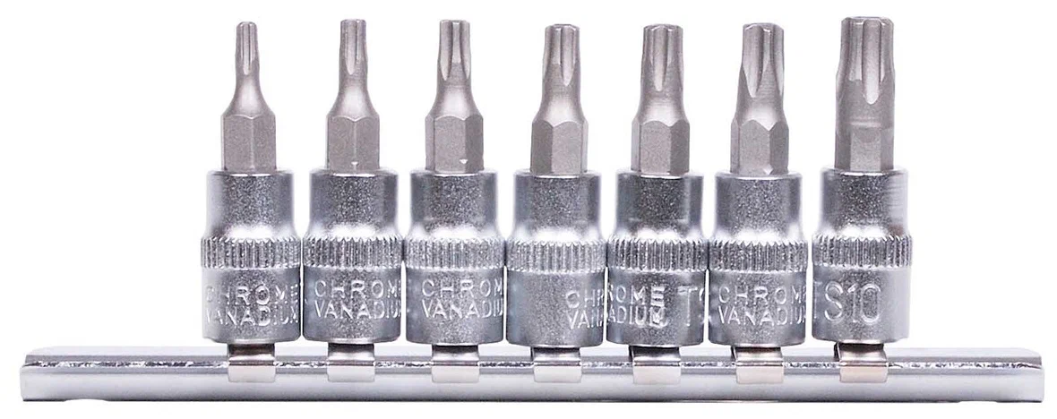 набор головок вставка TORX TS10-TS40 (DR1/4, 7пр, 5 лучей, планка) (АвтоDело) 39838