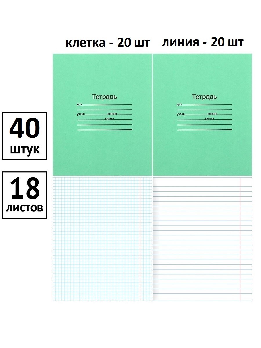 

Комплект тетрадей Маяк 18л., клетка 20 шт, линия 20 шт