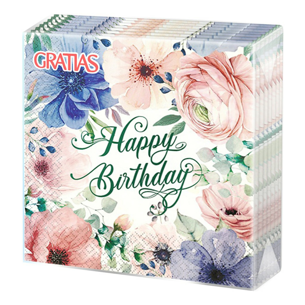 

Бумажные салфетки Gratias Happy Birthday трехслойные 33 х 33 см 20 шт., Разноцветный