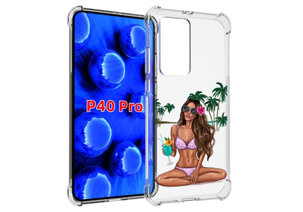

Чехол MyPads Гавайская-девушка женский для Huawei P40 Pro противоударный, Прозрачный, Tocco