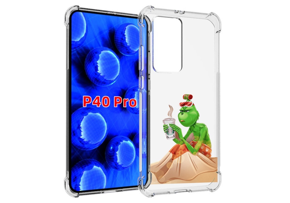 

Чехол MyPads Гринч-в-платье для Huawei P40 Pro противоударный, Прозрачный, Tocco