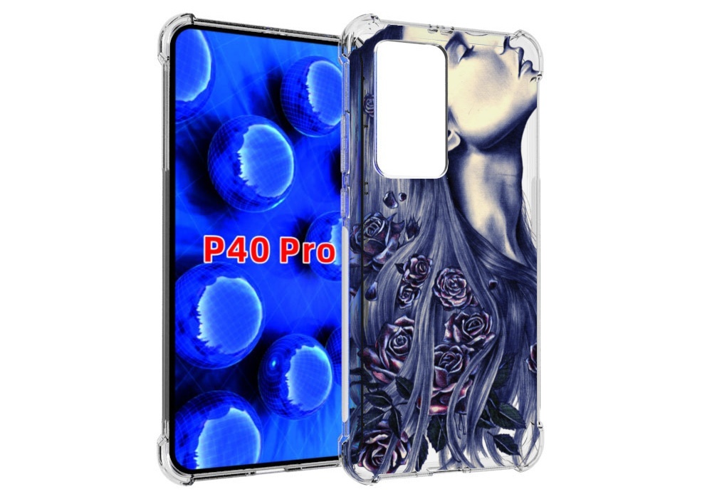 Чехол MyPads Девушка с розами женский для Huawei P40 Pro противоударный
