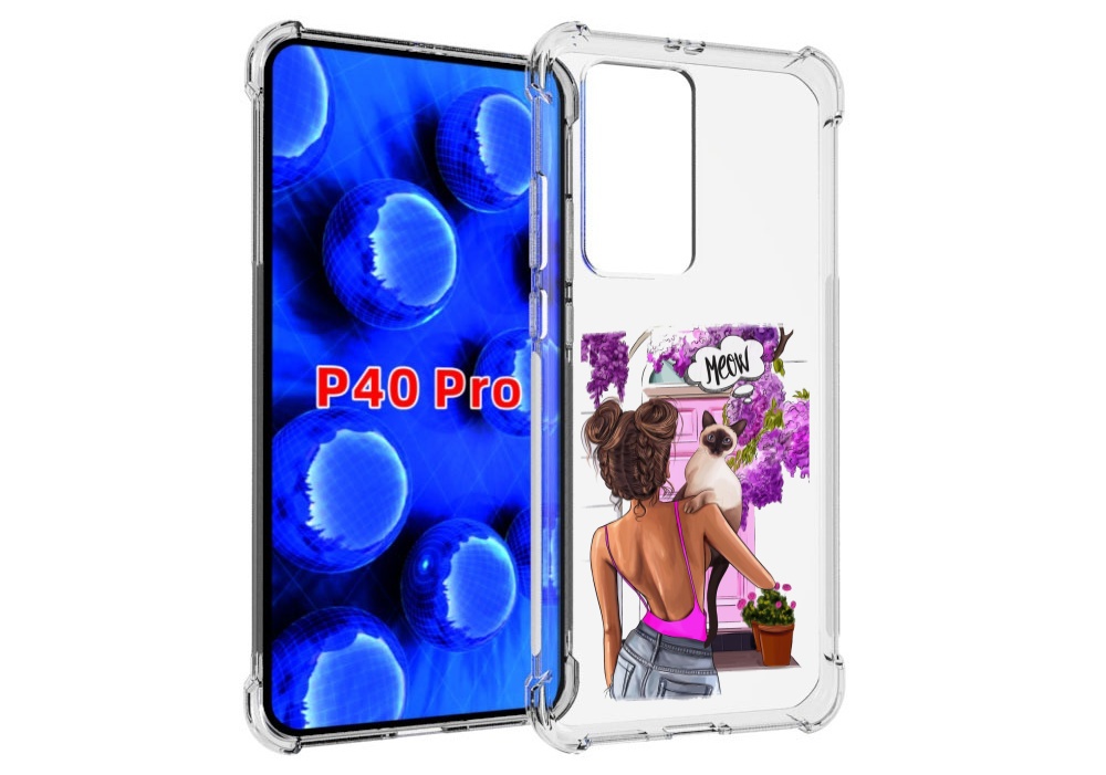 Чехол MyPads Девушка-с-котиком женский для Huawei P40 Pro противоударный