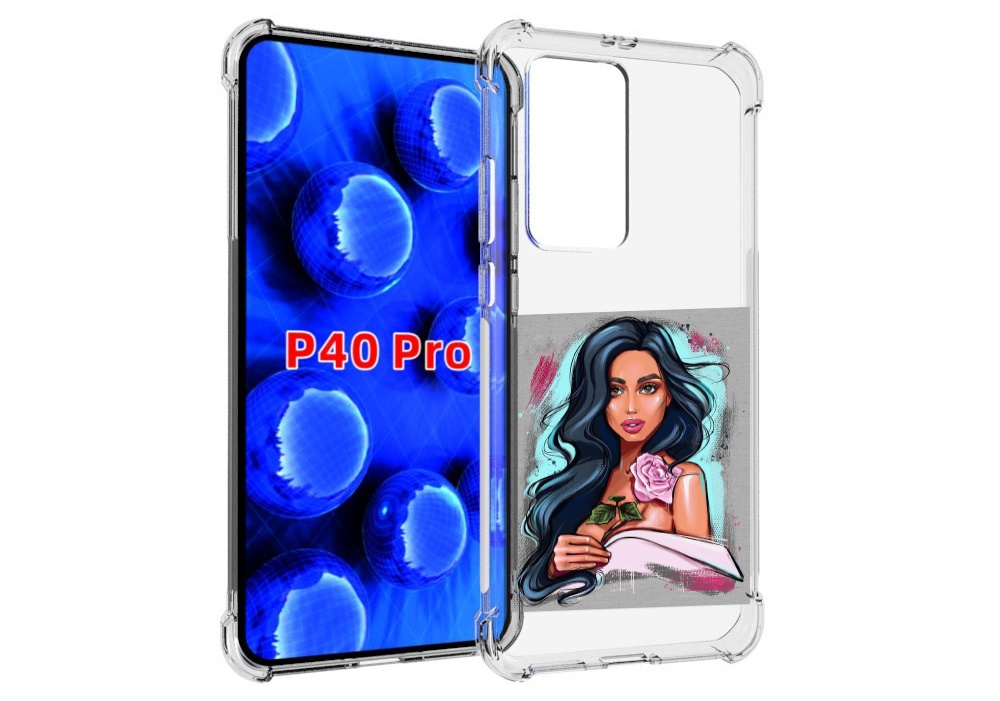 

Чехол MyPads Девушка-с-розовой-розочкой женский для Huawei P40 Pro противоударный, Прозрачный, Tocco