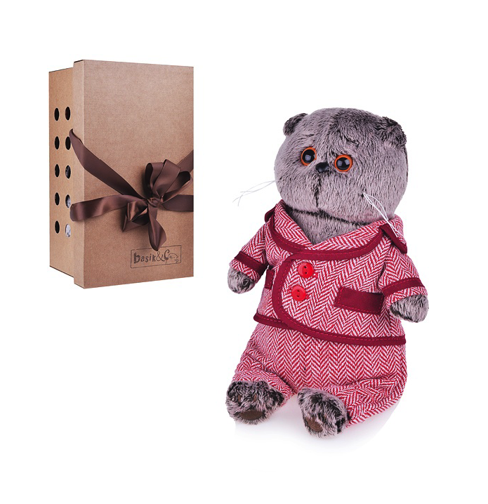 фото Мягкая игрушка basik&ko кот басик в красном пиджаке и брюках в елочку ks19-085 budi basa