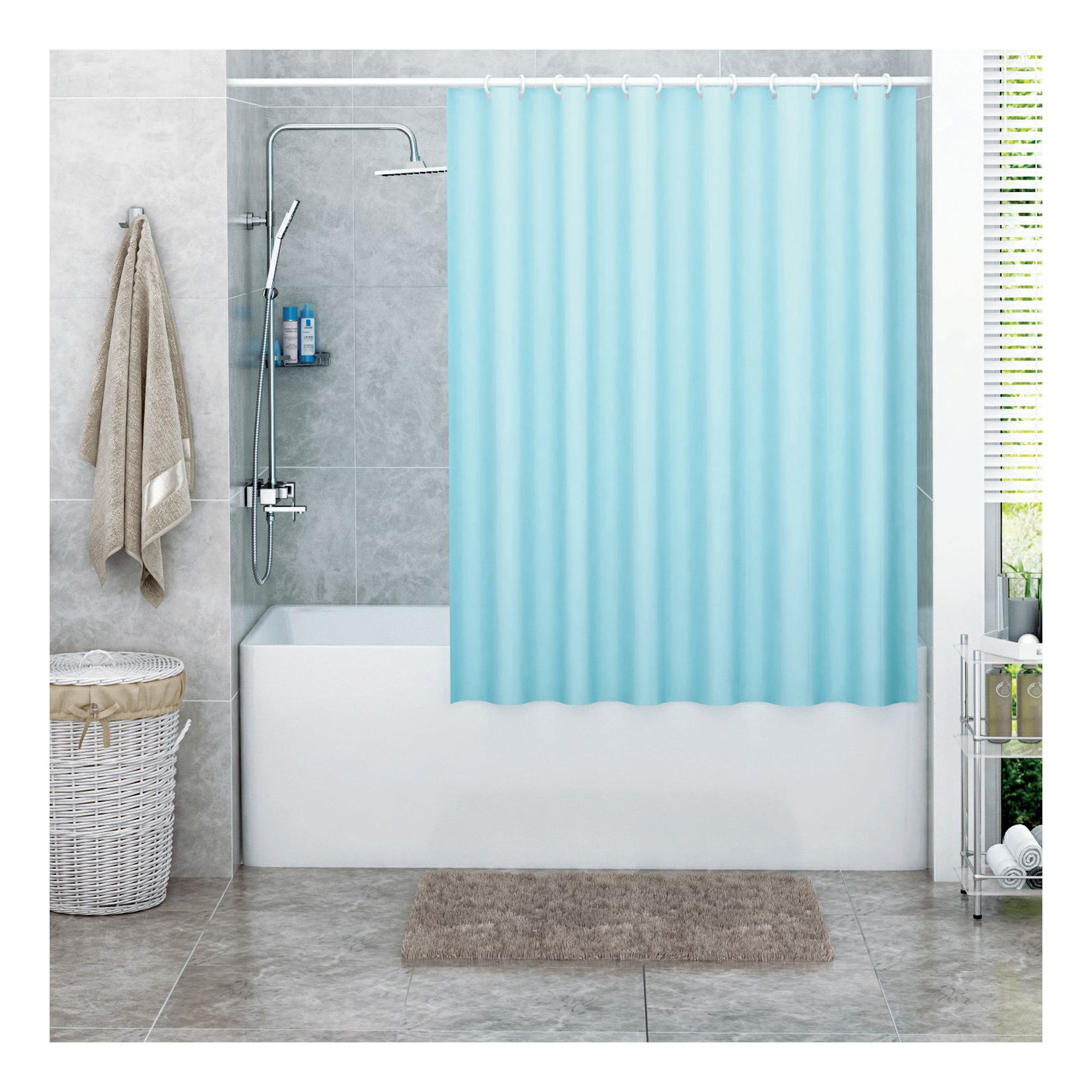 Шторка для ванной с утяжелителем Wasserkraft Order 180x200 см голубая 1690₽