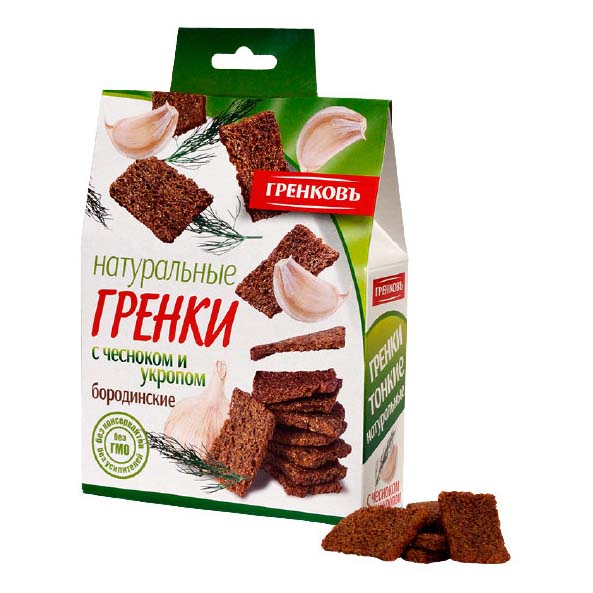 

Гренки пшенично-ржаные Гренковъ Бородинские с чесноком и укропом 70 г
