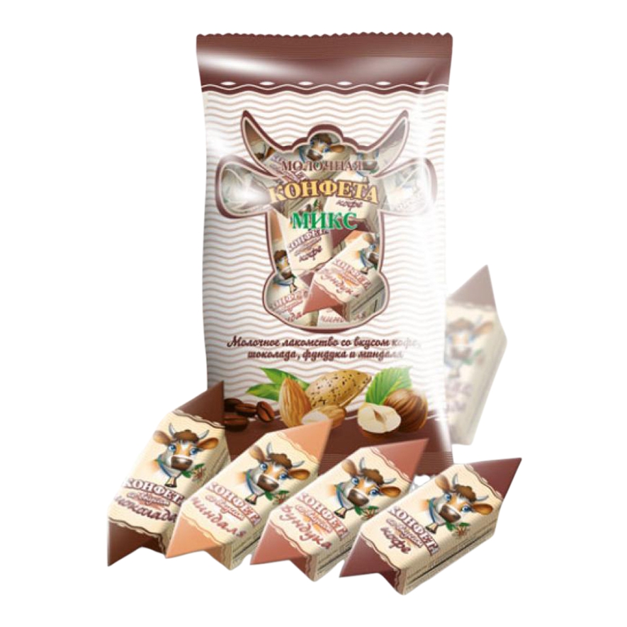 

Конфеты молочные Вольская конфета Микс со вкусом орехов шоколада и кофе 1 кг