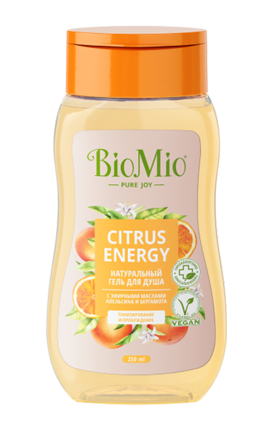 Гель для душа BioMio Citrus Energy с эфирными маслами апельсина и бергамота 250 мл апивита тонизирующий горный чай гель для душа с эфирными маслами 75