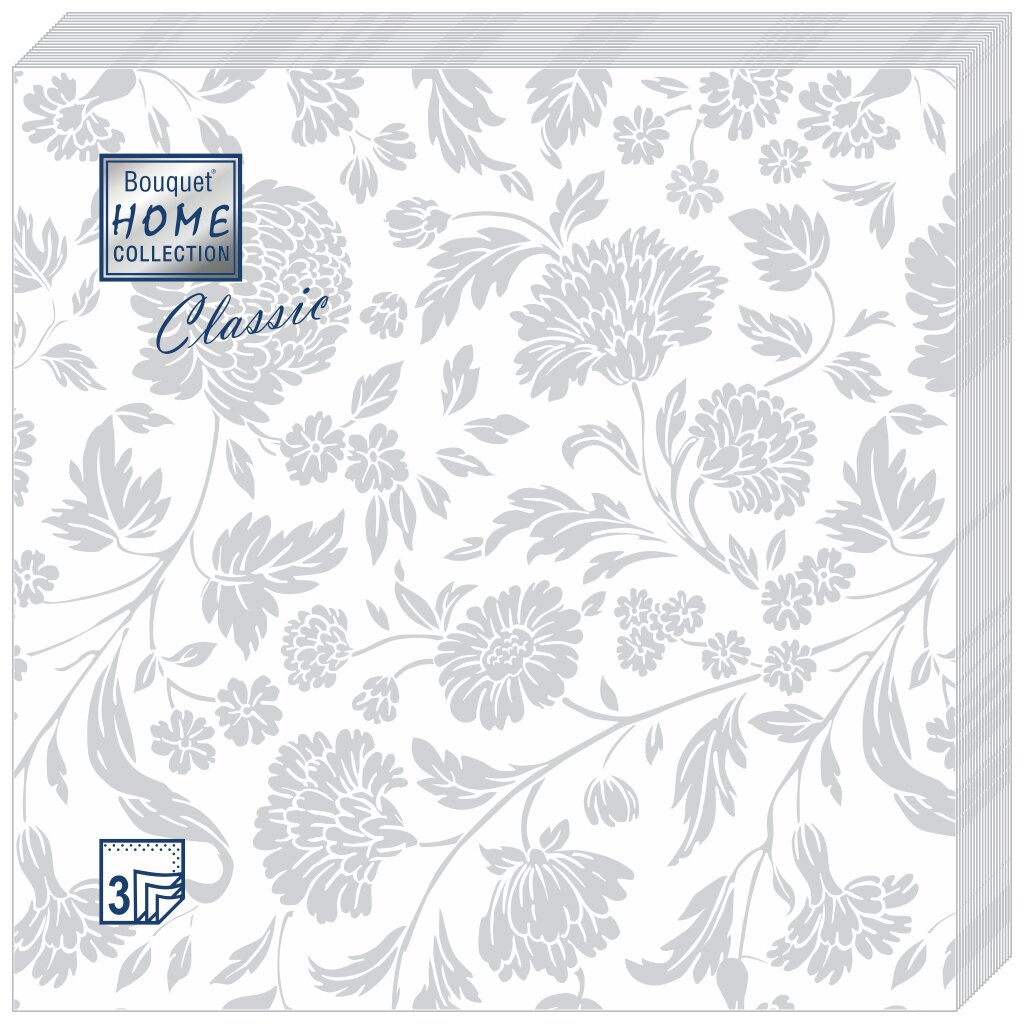 

Салфетки бумажные Bouquet Home Collection Серебро 3 слоя 33 х 33 см 20 шт, Разноцветный, Home collection