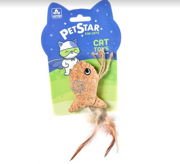 Игрушка для кошек Pet Star Рыбка с мятой и перьями текстильная 21х10 см