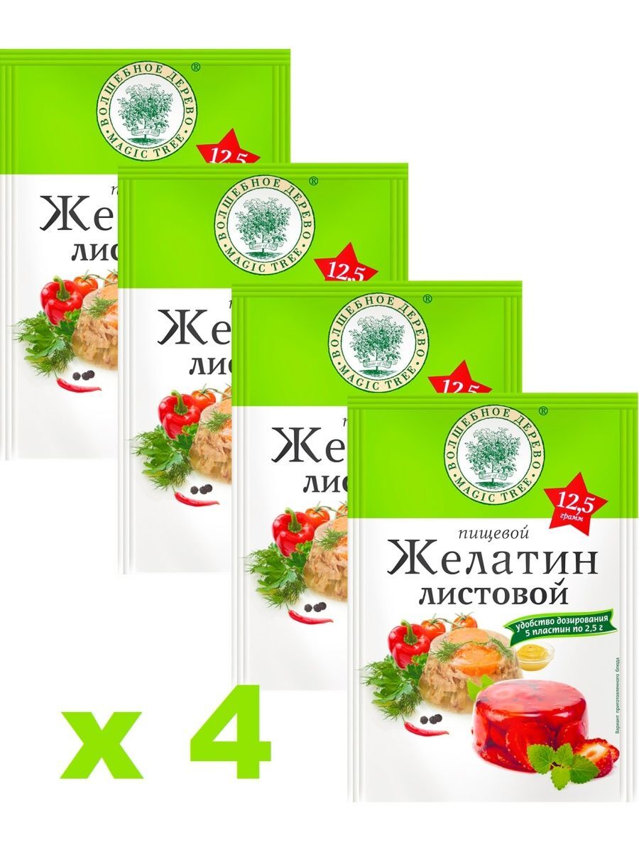 

Желатин Волшебное Дерево пищевой листовой 12,5 г х 4 шт
