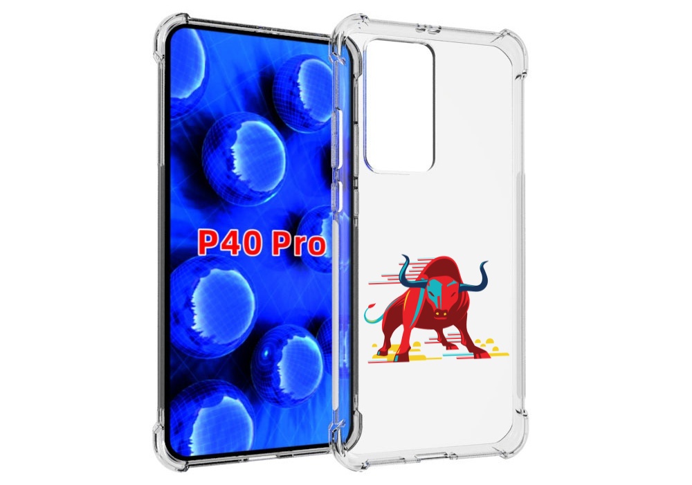 

Чехол MyPads Красный-бык для Huawei P40 Pro противоударный, Прозрачный, Tocco