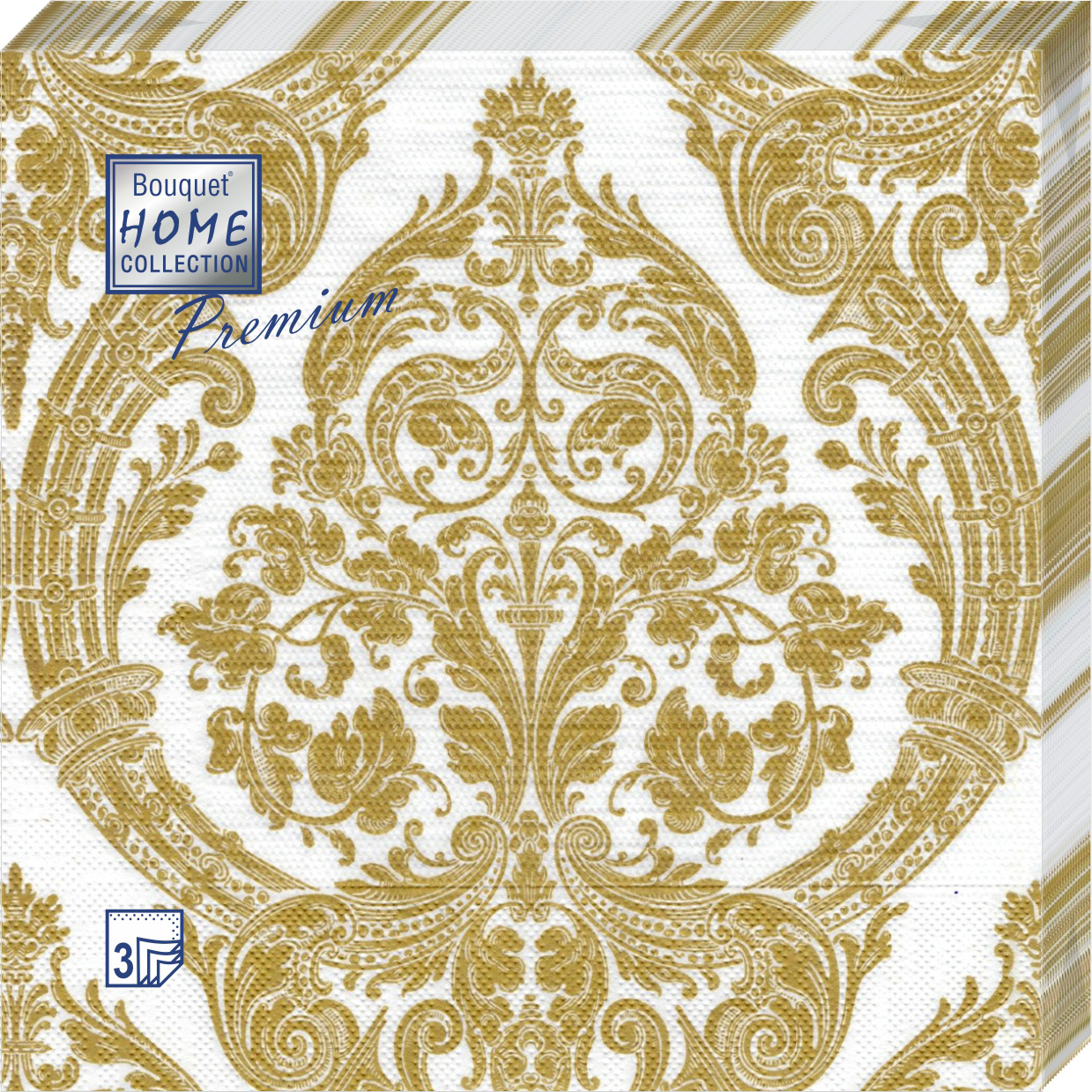 

Салфетки бумажные Bouquet Home Collection Premium Золотой на белом 3 слоя 40 х 40 см 20 шт, Разноцветный, Home Collection Premium