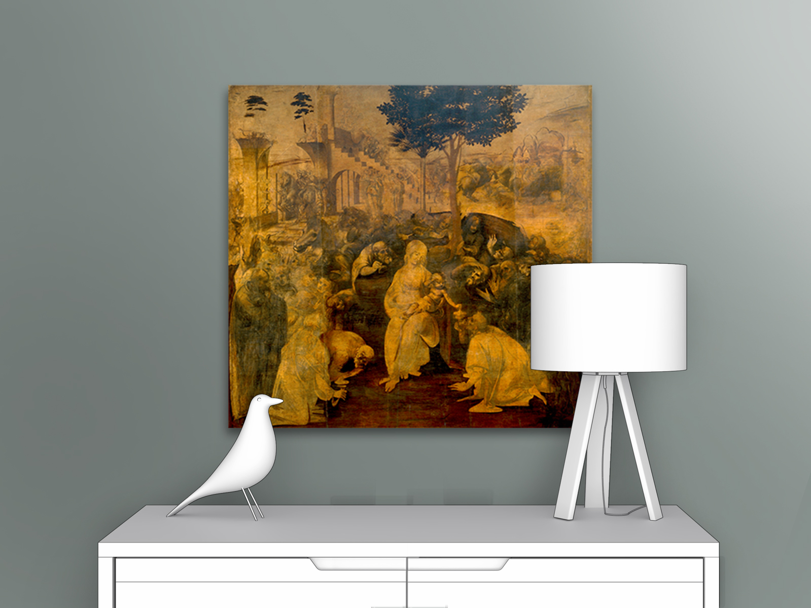 

Картина на холсте репродукция Леонардо Да Винчи "Поклонение волхвов" 35х33 см, Поклонение волхвов