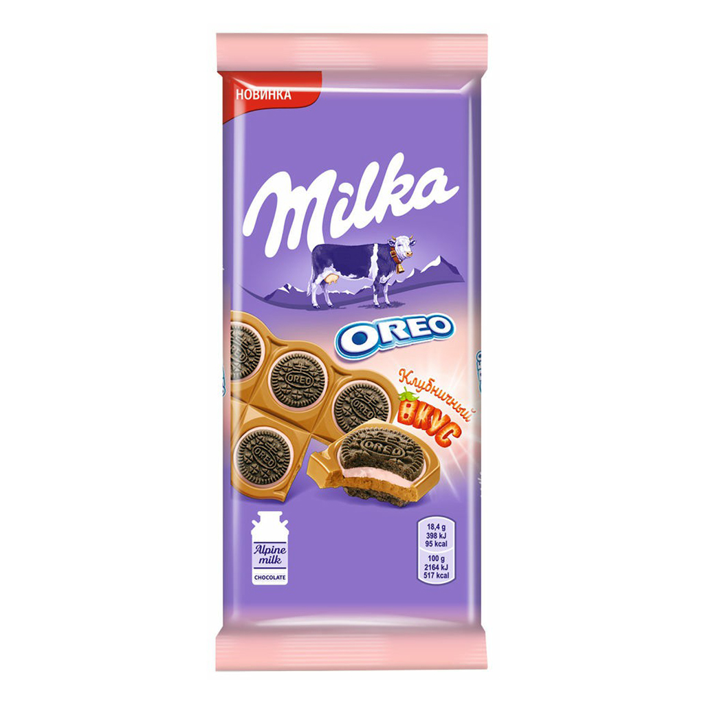 фото Шоколад milka молочный с печеньем oreo и клубничной начинкой 92 г