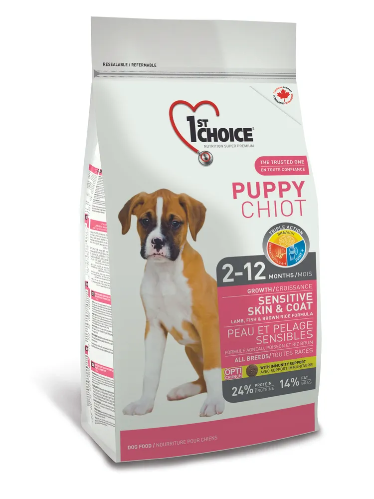 Сухой корм для щенков 1st choice Puppy Sensitive Skin & Coat, ягненок рыба и рис, 2,72кг